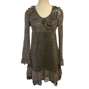 FORLA PARIS KNIT LONG SLEEVE ANIMAL PRINT/ FLORAL/ MIDI SWEATER DRESS/ Size M